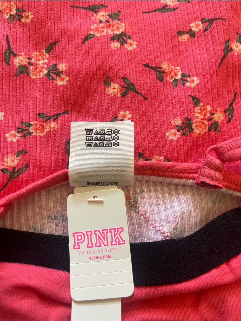 NWT Victoria's Secret PINK Floral Lace Trim Ribbed Bodysuit Cami Top XS Coral - Picture 15 of 15